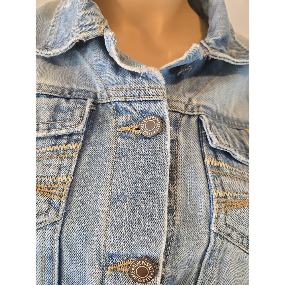Vintage Aeropostale Cropped Denim Jacket Medium Light Wash Y2K Trucker - Picture 5 of 11